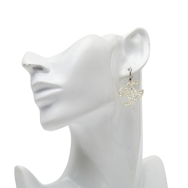 シャネル ココマーク ラインストーン クリア シルバー プラスチック