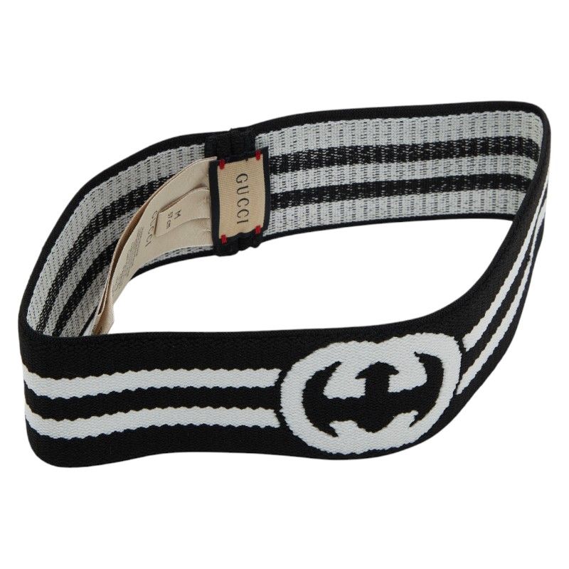 グッチ インターロッキングG ストライプ ヘアバンド ヘアアクセサリー サイズ：M 57cm 676646 ブラック ホワイト GUCCI 【中古】 グッチ インターロッキングG ストライプ ヘアバンド ヘアアクセサリー