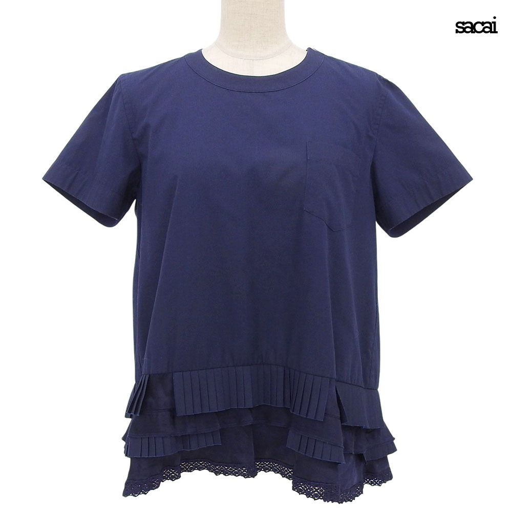 超 サカイ Sacai 2019年商品 SCW 011 プリーツ切替 フ レース ブラウス サイズ2 レディース