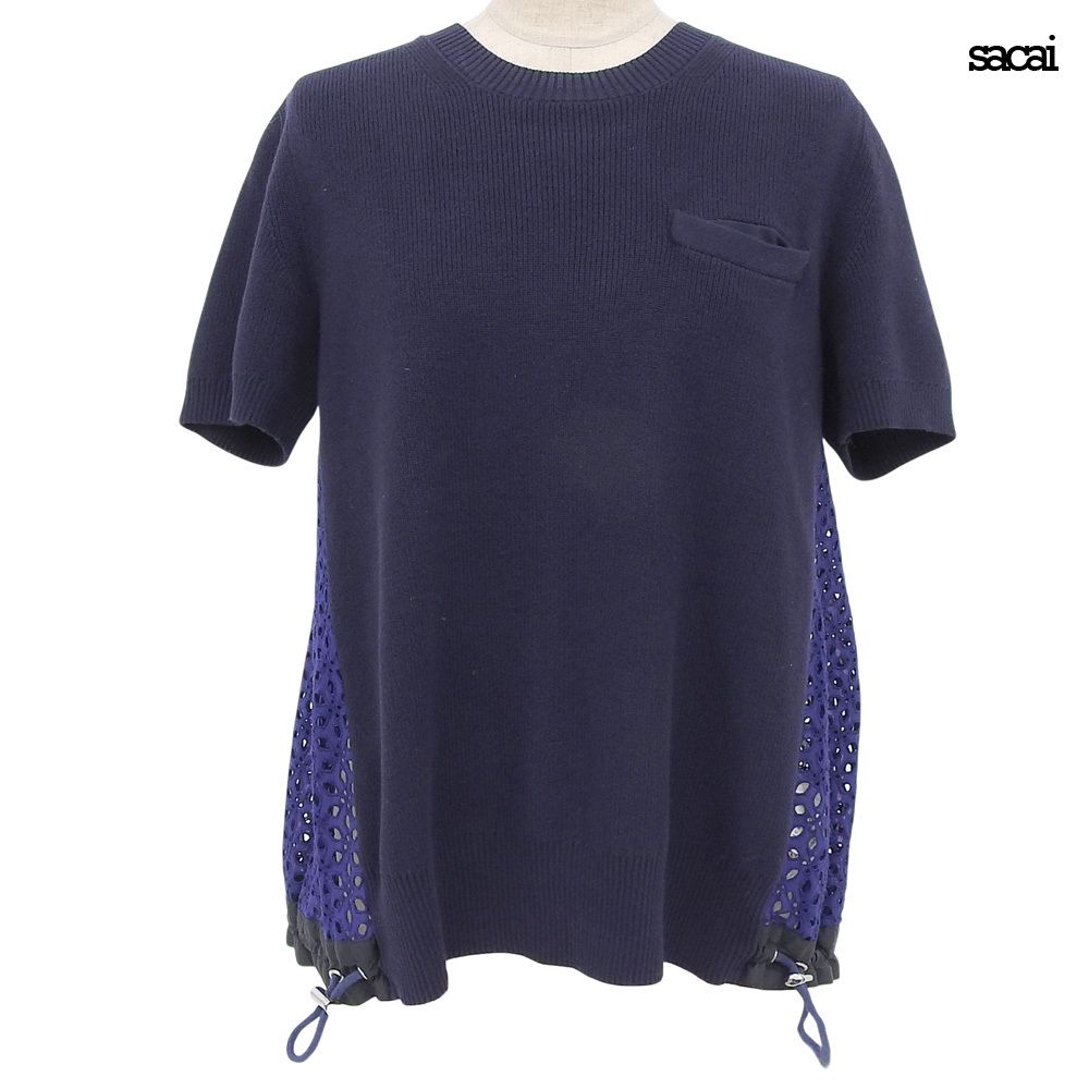 【本日限定価格】sacai レース半袖ニット 本日限定価格】sacai レース半袖ニット sacai] Embroidery Lace Knit