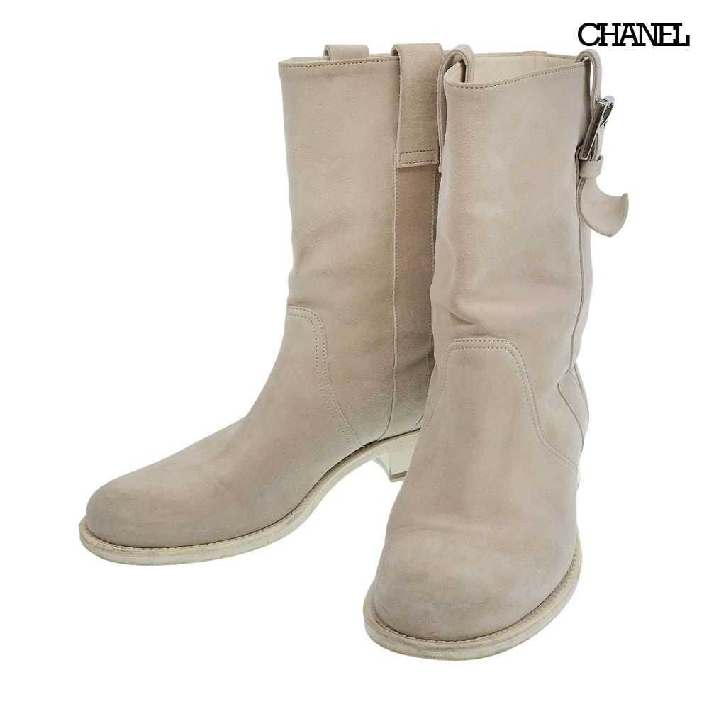 超美品 シャネル CHANEL スエードレザー ペコスブーツ エンジニア