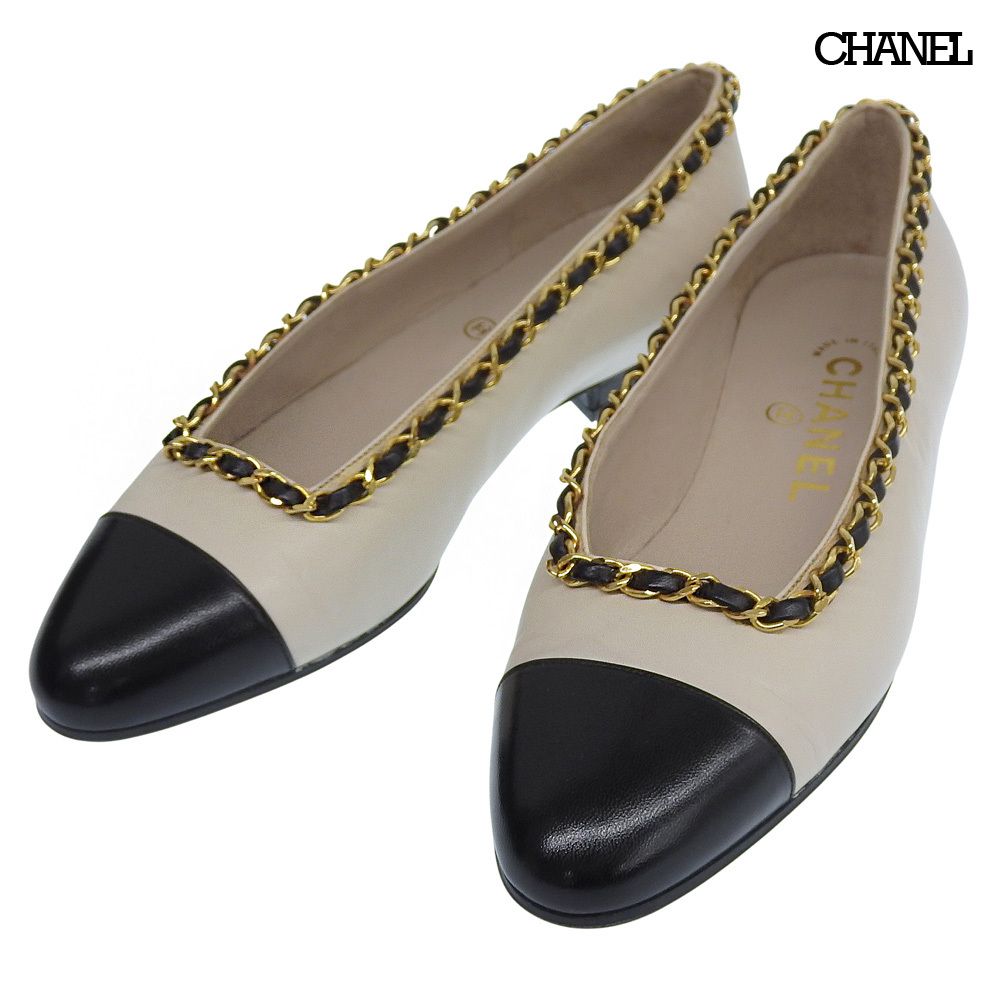 未使用✨近年モデル✨シャネル CHANEL チェーン チャンキーヒール パンプス 箱付未使用 シャネル CHANEL 90年代 ヴィンテージ バイカラー レザー