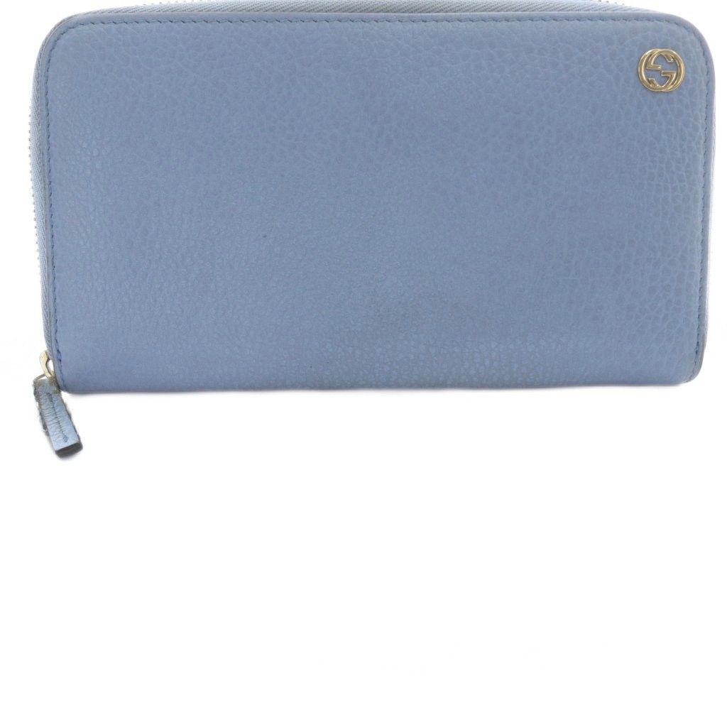 グッチ【鑑定済み】長財布｜インターロッキング｜レザー｜ブルー｜ラウンドファスナー グッチ GUCCI インターロッキングG ラウンドファスナー長財布 レザー