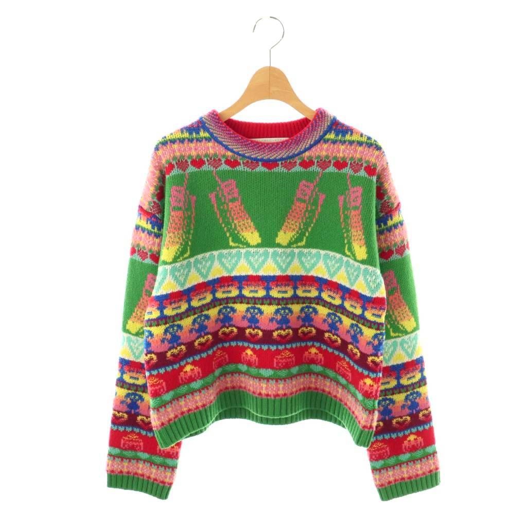 ステラマッカートニー STELLA McCARTNEY ジャガード ニット ウール混 セーター 36 グリーン マルチカラー /ES ■OS