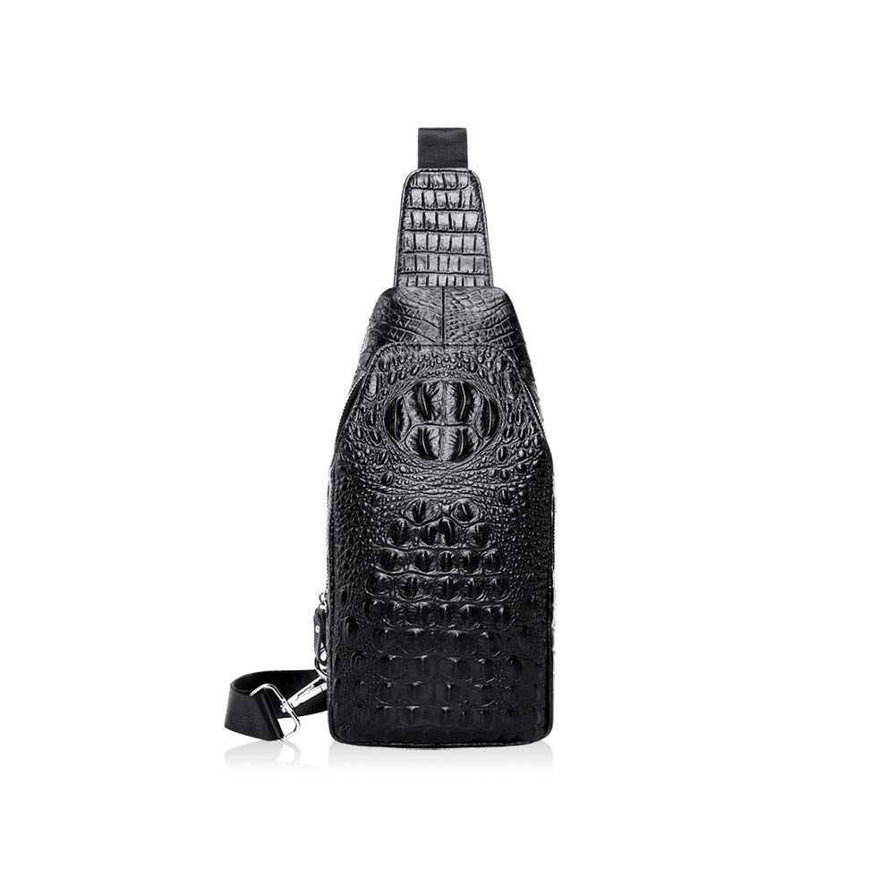 Ｗｈａｔｎａ 3wayクロコダイル型押し牛革 ボディバッグ・ワンショルダーバッグ メンズ ウエストポーチ 本 革 厚手カード6枚収納可 レザー 斜め掛けバッグ スポーツバッグ 自転車 カジュア