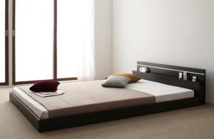 ポイント14倍 12 5 モダンライト コンセント付き国産フロアベッド 国産ポケットコイルマットレス付き ダブル