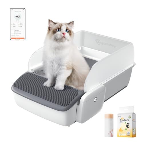 業界初 MagicScoop M 1 Pro 猫 トイレ 自動 全自動クリーニング＆スマホAPP連携 赤外線二重センサー搭載 挟み込み防止＆静音設計 360°広々オープントップ 多頭飼い 大型猫対応 強力脱臭ユニット対応 猫砂＆ゴミ袋付き 日本語説明書