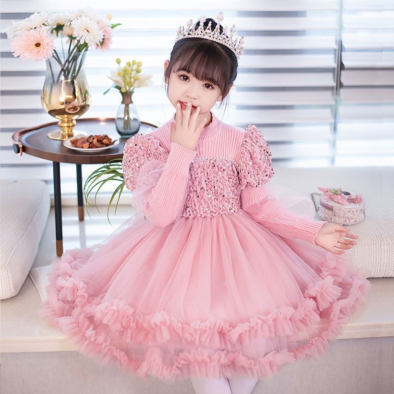 【定番，格安】 女の子 子どもドレス ニットワンピース 子供服 プチハイネック 切り替え キッズ 秋 冬 女の子 可愛い 暖かい キッズ服 プレゼント 内祝い 幼稚園 保育園 通園 グッズ 秋冬 おしゃれ ニット 長 ドレス