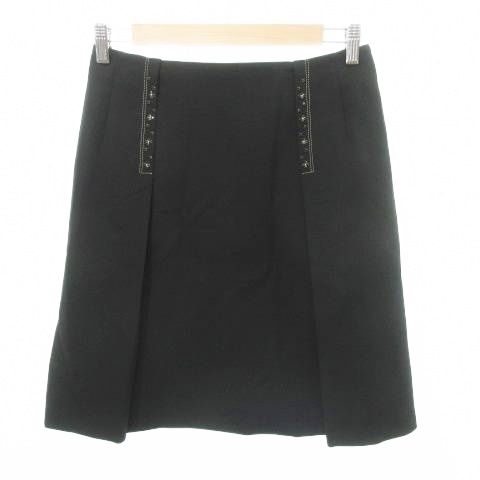 ルネ Rene スカート ひざ丈 台形 ビジュー 薄手 38 Mサイズ 黒