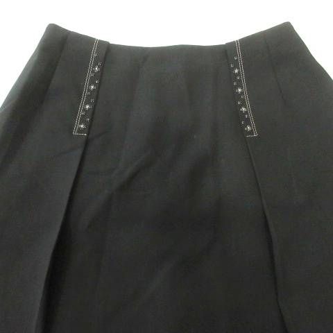 ルネ Rene スカート ひざ丈 台形 ビジュー 薄手 38 Mサイズ 黒