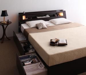 ポイント14倍 12 5 モダンデザイン 大型サイズ収納ベッド ボンネルコイルマットレス付き クイーン Q×1