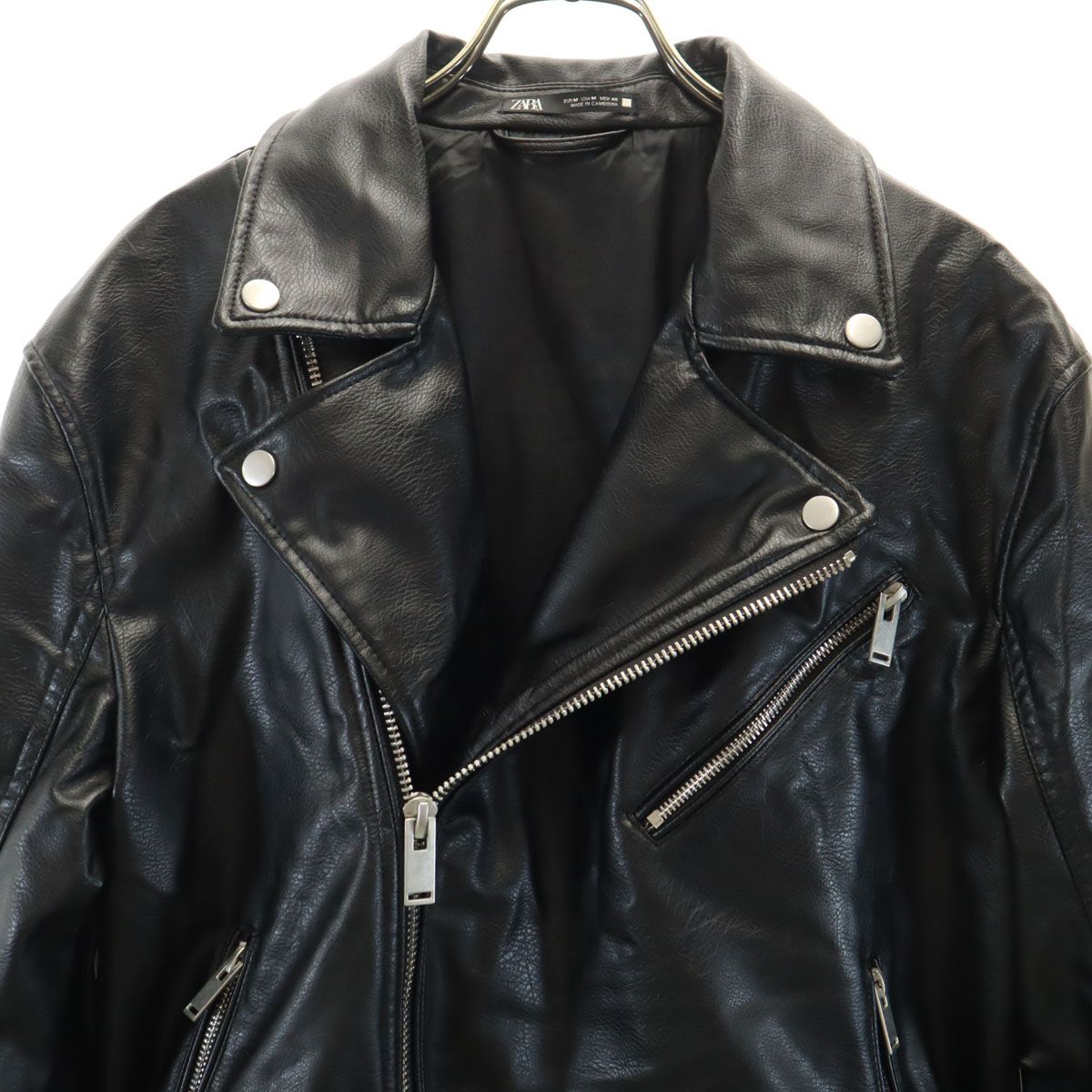 ZARA ザラ フェイクレザー ダブルライダースジャケット M ブラック