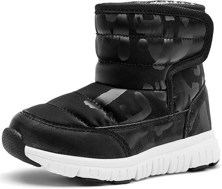 MAYCY スノーブーツ キッズ ウインターブーツ ベビー 女の子 男の子 スノーシューズ 子供 雪遊び アウトドア 冬用 靴 雪用 裏ボア 防水 防寒 滑り止め 軽量 (07ブラック，  15.0 cm 3E)