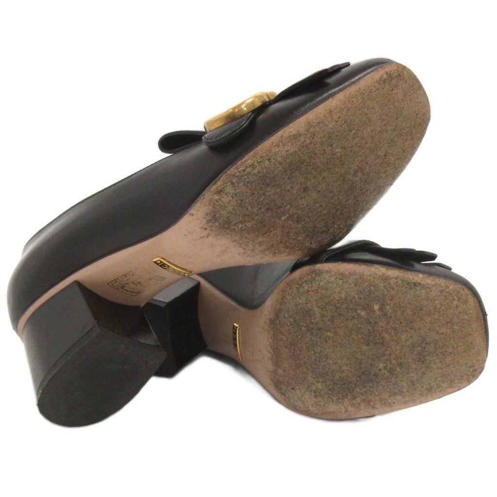 グッチ GUCCI マーモント パンプス フリンジ GGロゴ レザー チャンキー