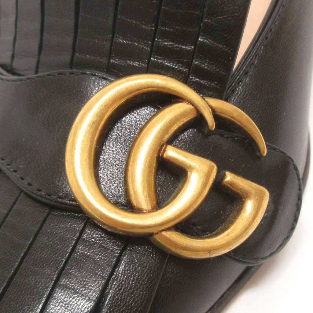 グッチ GUCCI マーモント パンプス フリンジ GGロゴ レザー チャンキー