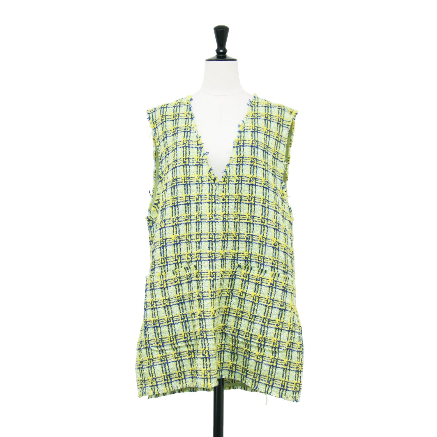 JOURNAL STANDARD ジャーナルスタンダード ベスト イエロー系 サイズ:FREE | 22秋冬 ツイード ベスト / ジレ | プルオーバー ロング丈 Vネック フリンジ ウール | トップス レイヤード 重ね着【レディース】【中古】【K4655】 JOURNAL STANDARD ジャーナルスタンダード ベスト イエロー系 サイズ