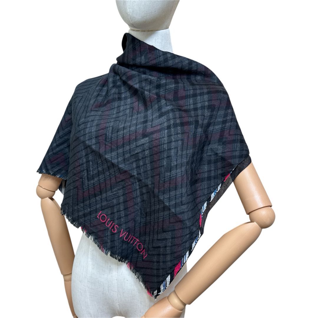極美品 ルイヴィトン 大判 スカーフ ショール ブラック系 マルチカラー