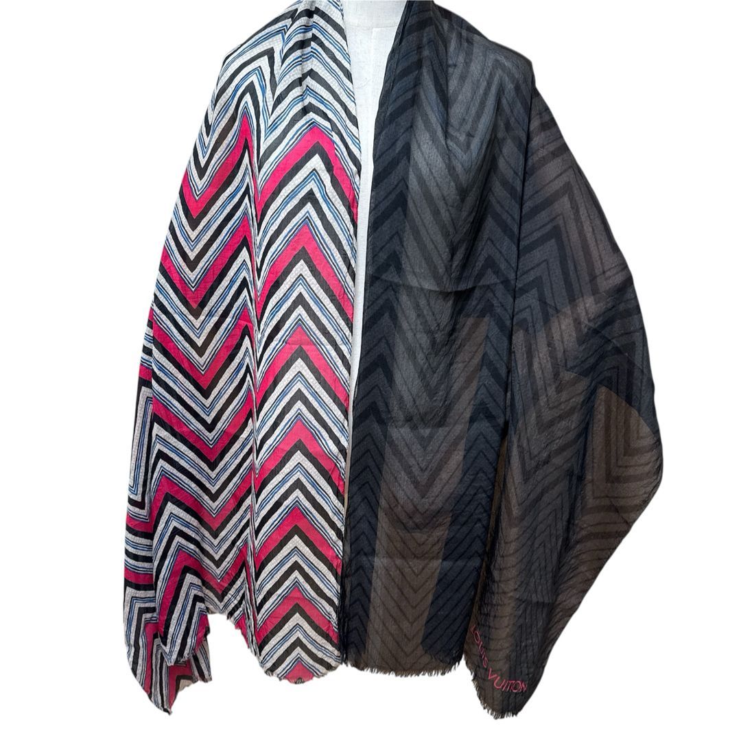 極美品 ルイヴィトン 大判 スカーフ ショール ブラック系 マルチカラー