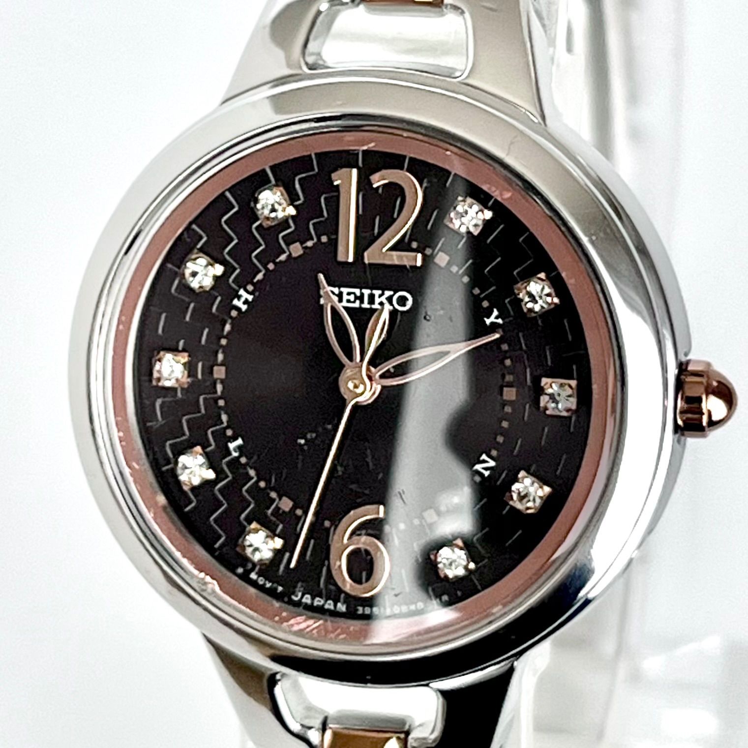 セイコー レディース 腕時計 稼働 電波ソーラー 磨き済み SEIKO ダークブラウン文字盤 ゴールド