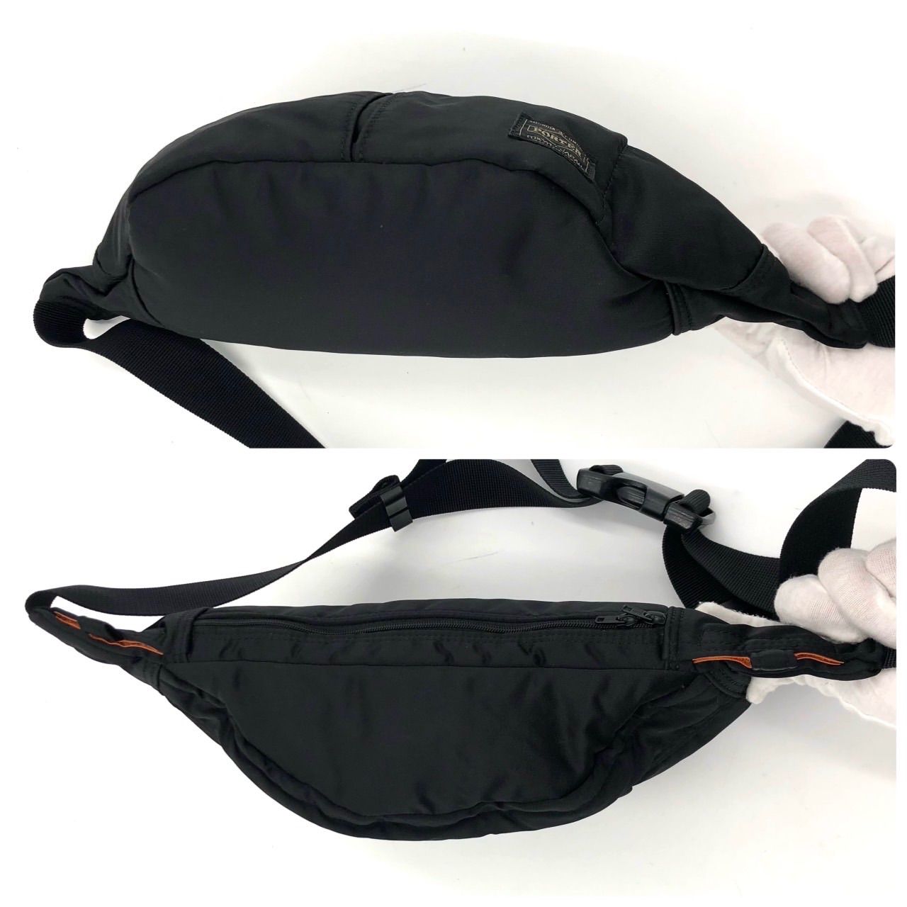 【匿名配送】美品！ポーター　タンカー　ボディウエストバッグ 美品】ポーター タンカー ウエストバッグ ボディバッグ 黒 オレンジ