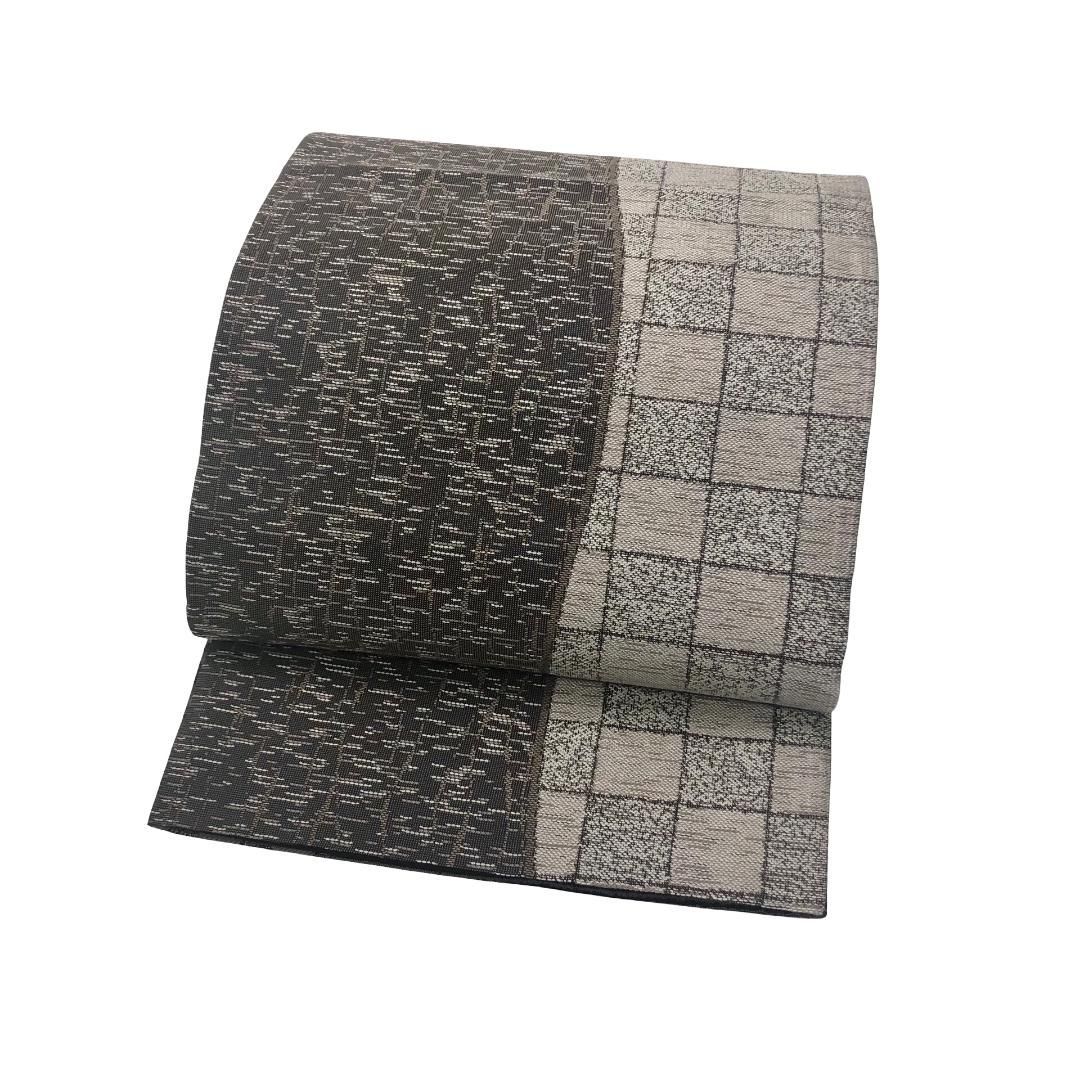 袋帯 銀黎舎 リバーシブル 鱗模様 格子柄 焦茶色 ガード加工 O-5786