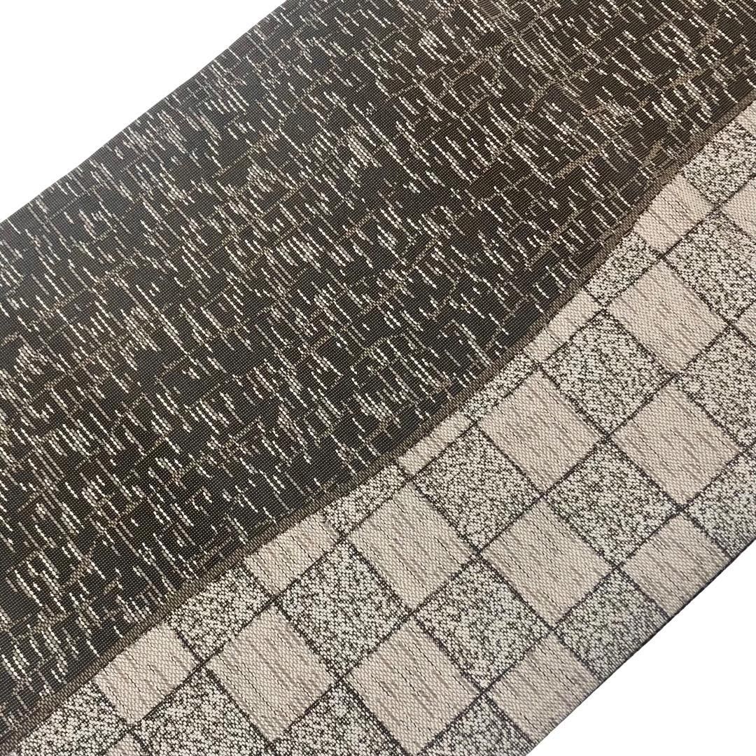 袋帯 銀黎舎 リバーシブル 鱗模様 格子柄 焦茶色 ガード加工 O-5786