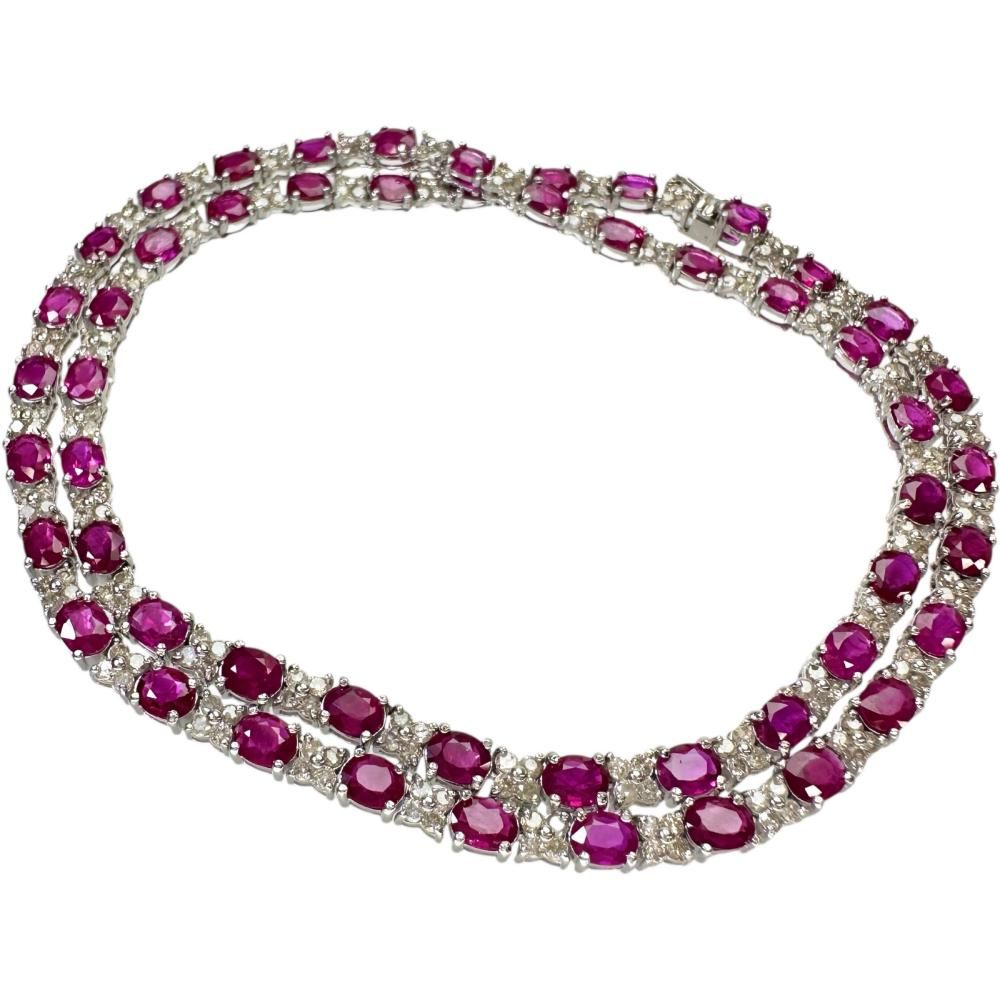 ステーション ルビー 30.00ct ダイヤモンド 1.50ct ネックレス K18WG 