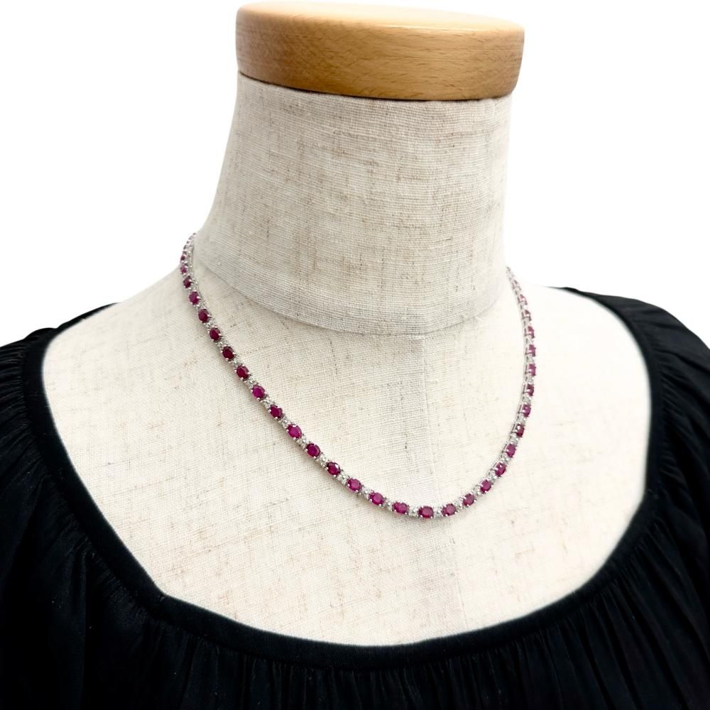 ステーション ルビー 30.00ct ダイヤモンド 1.50ct ネックレス K18WG 