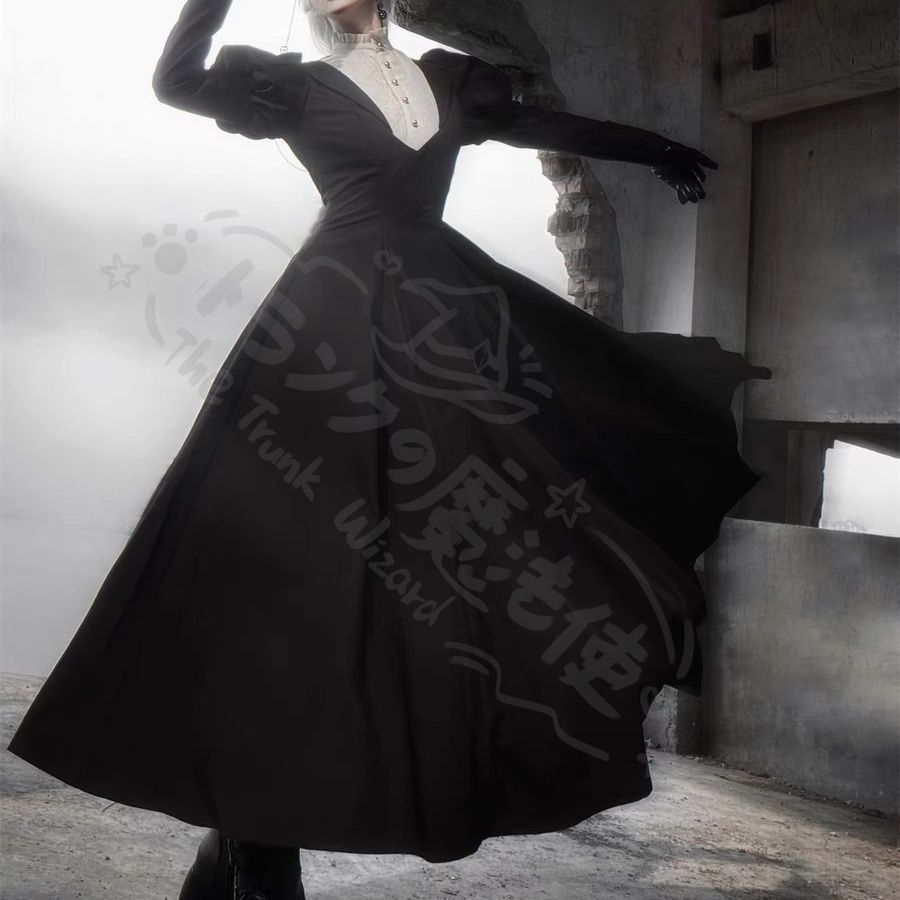 新年 用コスプレ衣装 新ヴィンテージCLA パネロリーパフスリーロングワンピー暗黒ゴシッ小礼フォーマルドレス