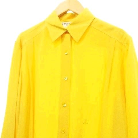 【中古】CELINE オールドセリーヌ GILOU マカダム刺繍 シルク シャツ 長袖 フランス製 40 イエロー レディース セリーヌ CELINE オールドセリーヌ GILOU マカダム刺繍 シルク シャツ