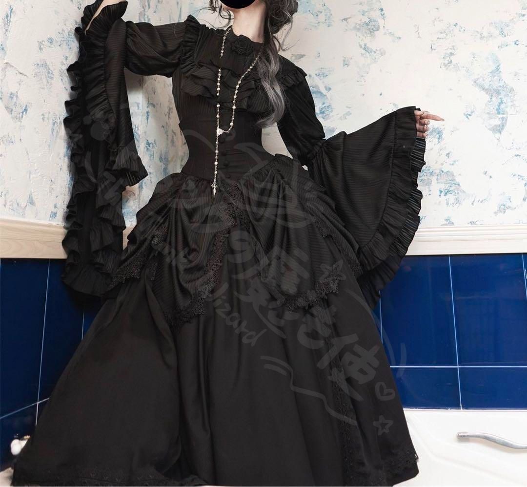 新年 用コスプレ衣装 ゴスロリロリー黒いロゴシッ姫袖シャ暗黒原宿系セットアップ