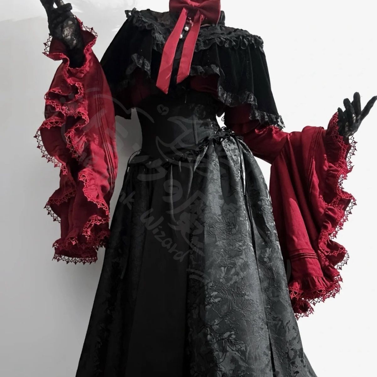 新年 用コスプレ衣装 全新 Lolitaゴシックエレガント 華麗ロングスカート 姫袖ブラウスセッブラック レッ豪華なプリンセスデザイン