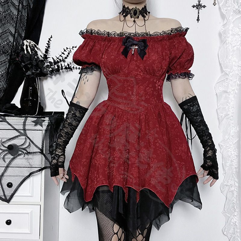 新年クリスマス用コスプレ衣装 ダークゴシック蕾絲切替デザイオフ