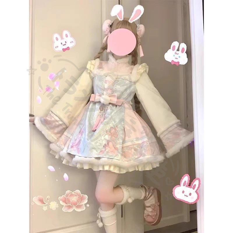 新年 用コスプレ衣装 椿雪ロリータドレ秋冬長加洋ピンク レッ デザイ撮影舞台演推しハロウィプレゼントにも最適