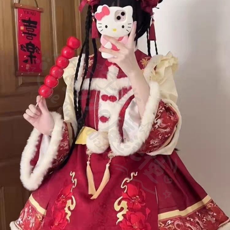  新年 用コスプレ衣装 椿雪ロリータドレ秋冬長加洋ピンク レッ デザイ撮影舞台演推しハロウィプレゼントにも最適 フレアスカート ミニスカート