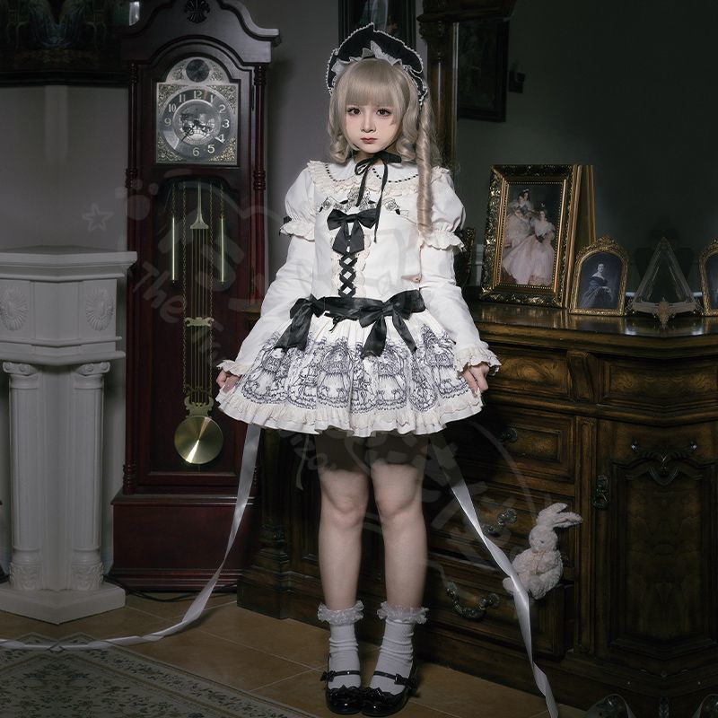 新年クリスマス用コスプレ衣装 人形柄刺ロリータドレ双子コーデ対