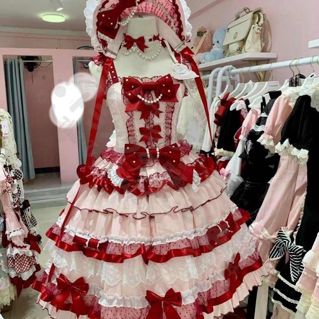 新年 用コスプレ衣装 クラシックロリータドレリボンストロベリーロリィタJSボンネット付き甘ロリ