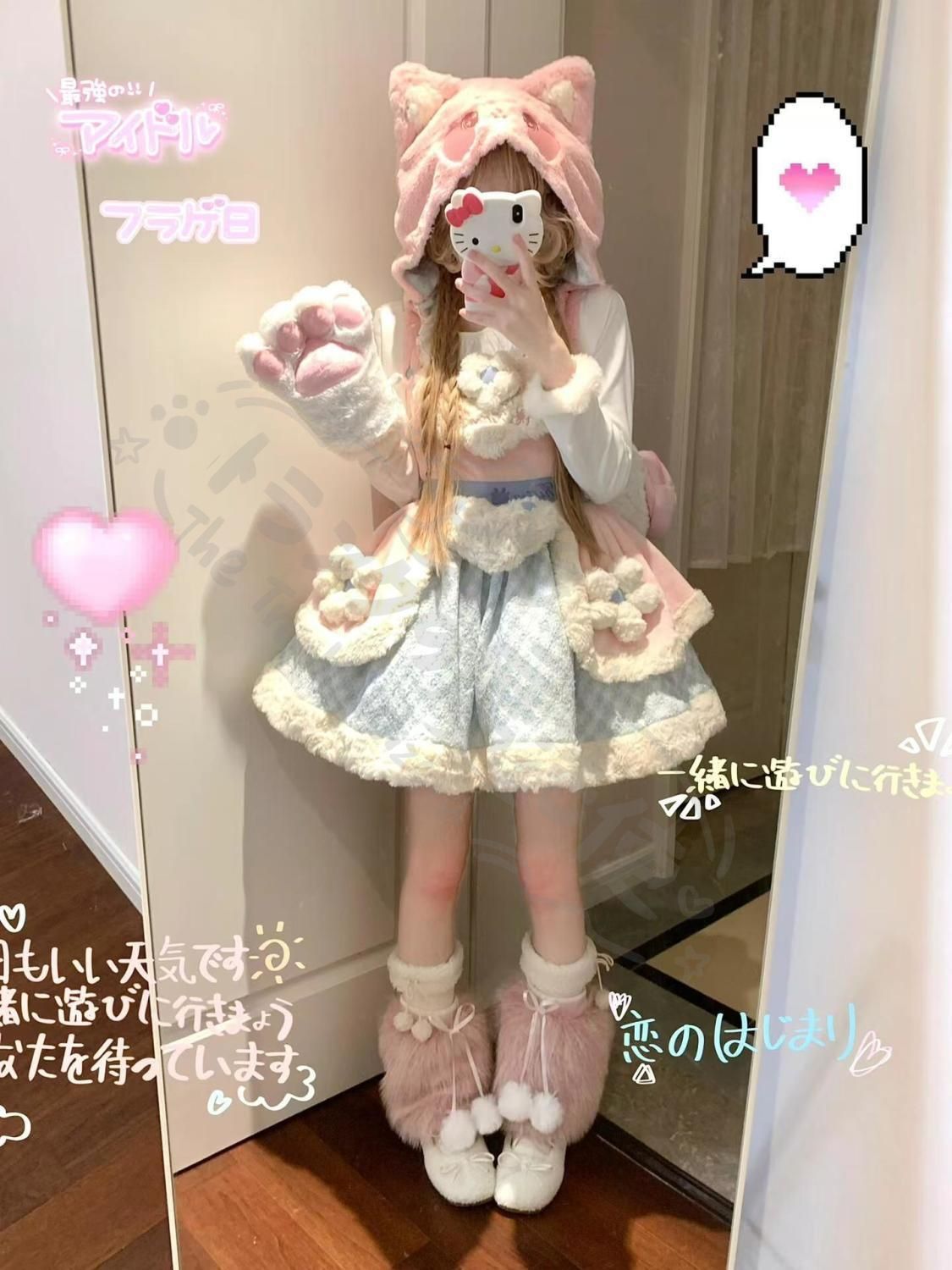 新年 用コスプレ衣装 ロリードーパミ 減毛足ふわふ背面リボ秋冬用セットアッ背帯スカート トップ荷葉学生 カジュア防プレゼントにも最適