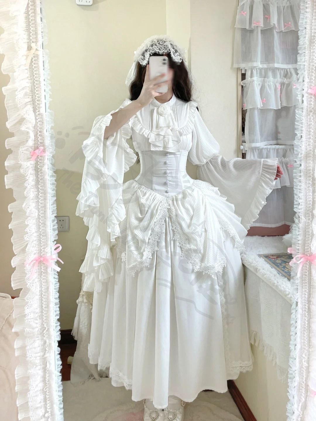 新年 用コスプレ衣装 万聖ゴシックロリータスタイ修道女セットアッブラック＆ホワイトカラ姫シャツ ロングスカート アクセサリエレガンSワンピーコスプレ衣レディース