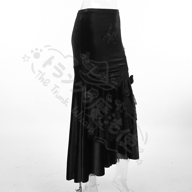 暗黒系ゴシックデザイセットアッ魚尾シルエットロングスカート オフショルダートップ