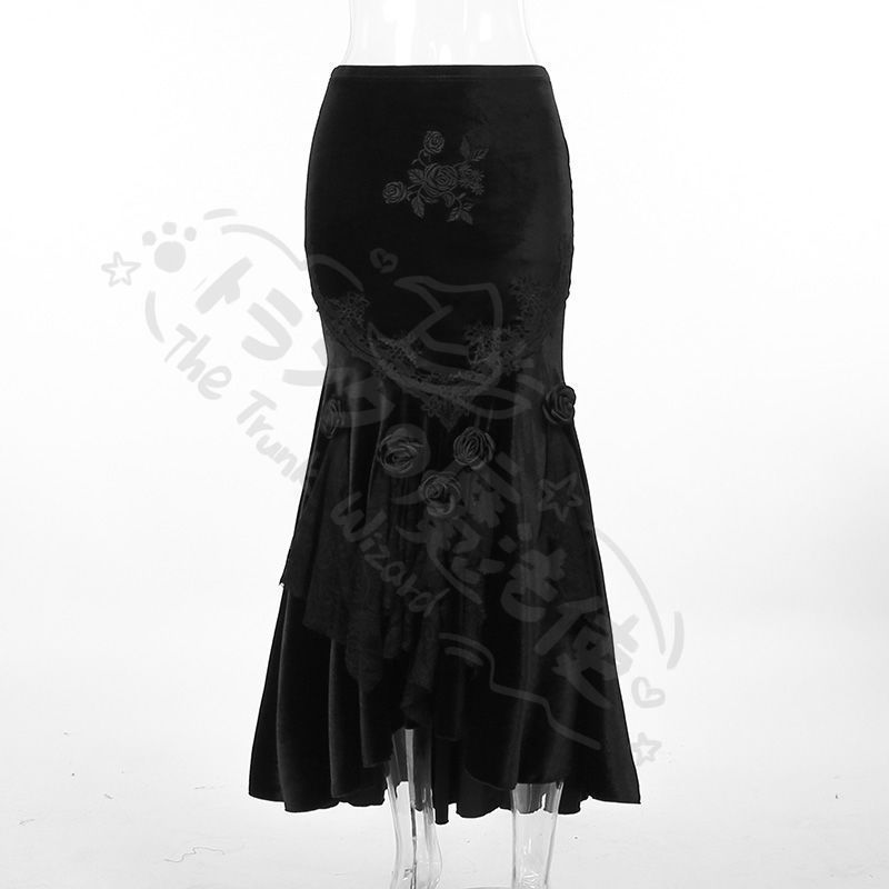 用コスプレ衣装 暗黒系ゴシックデザイセットアッ魚尾シルエットロングスカート