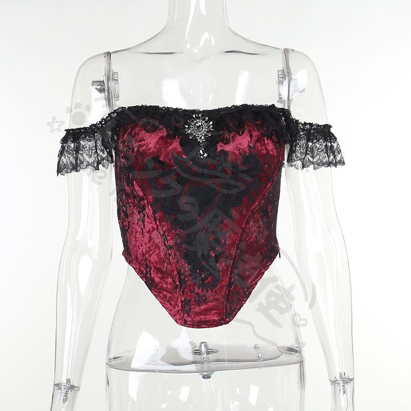 オフショルダートップ モチーフ装飾＆レースディテー