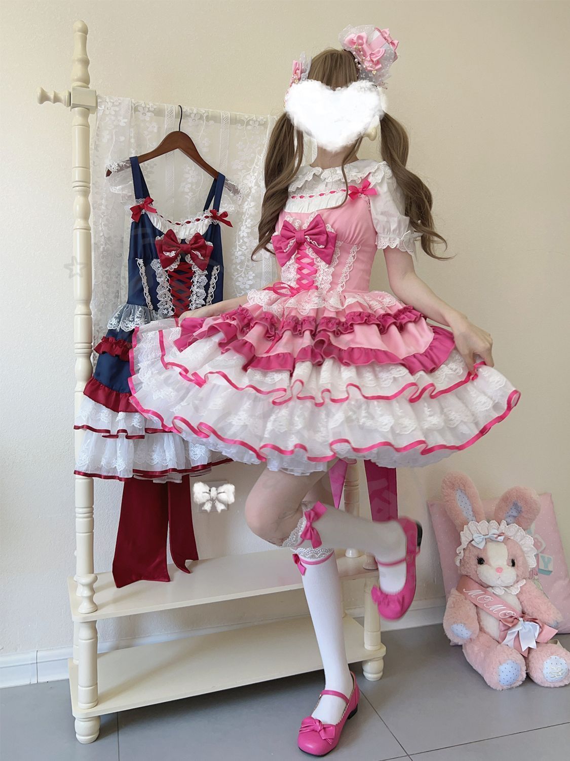 新年 用コスプレ衣装 新春デザイ白雪姫ロリータジャンパースカー JSK フリル付甘ロコスプレ衣S～Lサイズ対ウエスト調整可撮影推しイベント高品プレゼントにも最