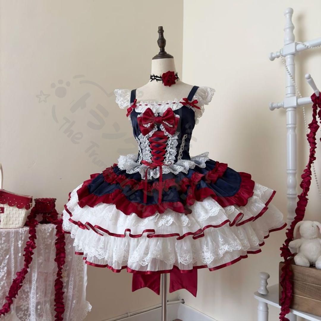 新年 用コスプレ衣装 ゴスロロリータドレ宮殿リボ姫ティアードスカー地雷系メイド衣装