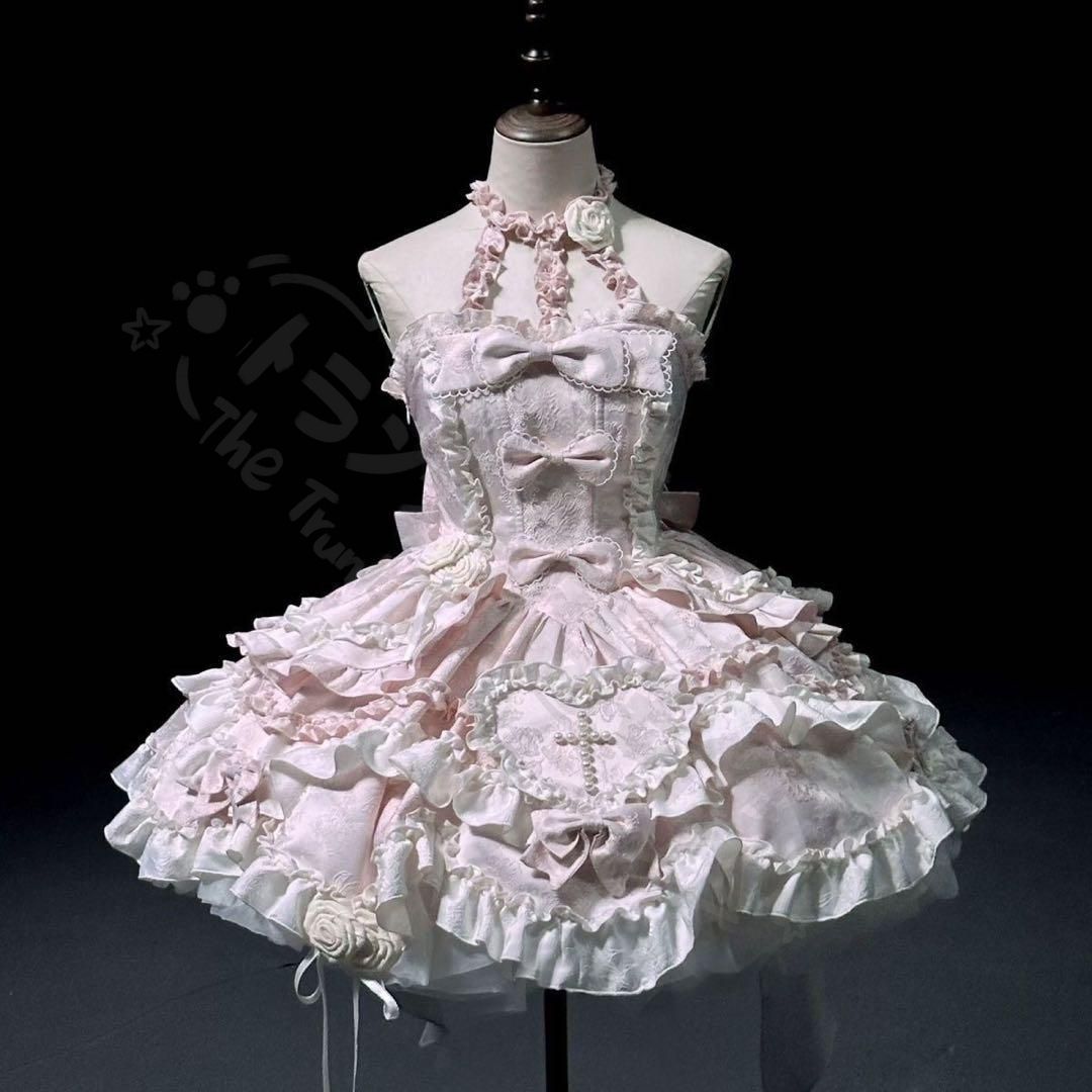 新年 用コスプレ衣装 ゴスロリドレフリルリボン付きお嬢めめしメイド衣可愛ピンク