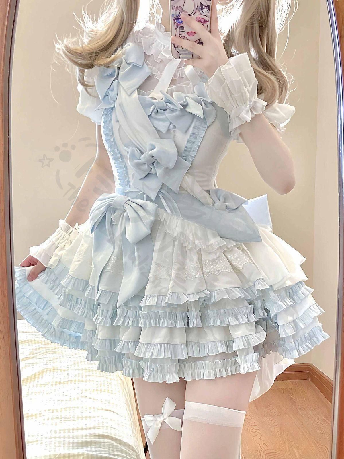 新年 用コスプレ衣装 ロリーオリジナルデザイ 新年戦水ホワイ可愛アイドル風セットドレ豪華ロリータ洋花嫁スタイジャンパースカート