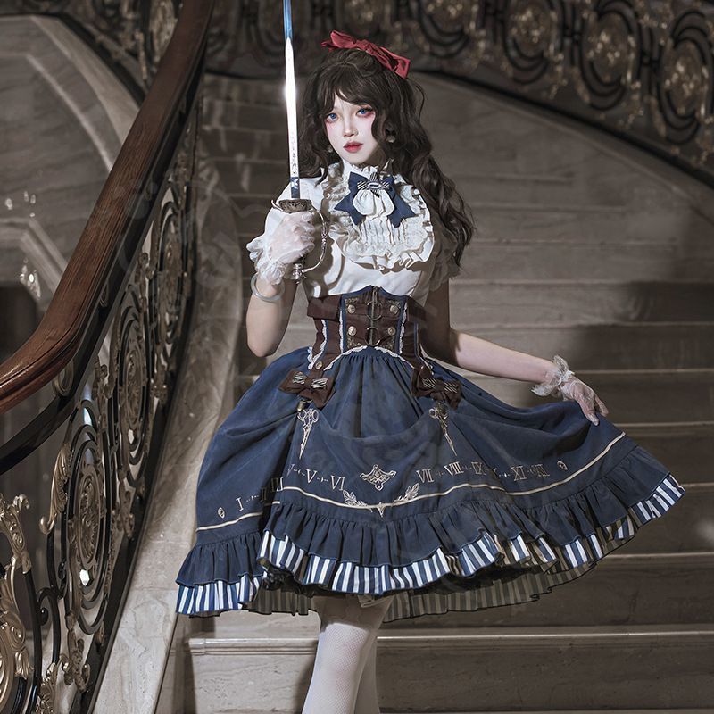 新年 用コスプレ衣装 ロリータオリジナ金指針少欧式ゴシックロリータセットアッ古典的エレガントデザイ甘いフリルブラウス Aラインスカー上品可愛特別イベン万聖コスプレや日常着用にも最レディー高品質