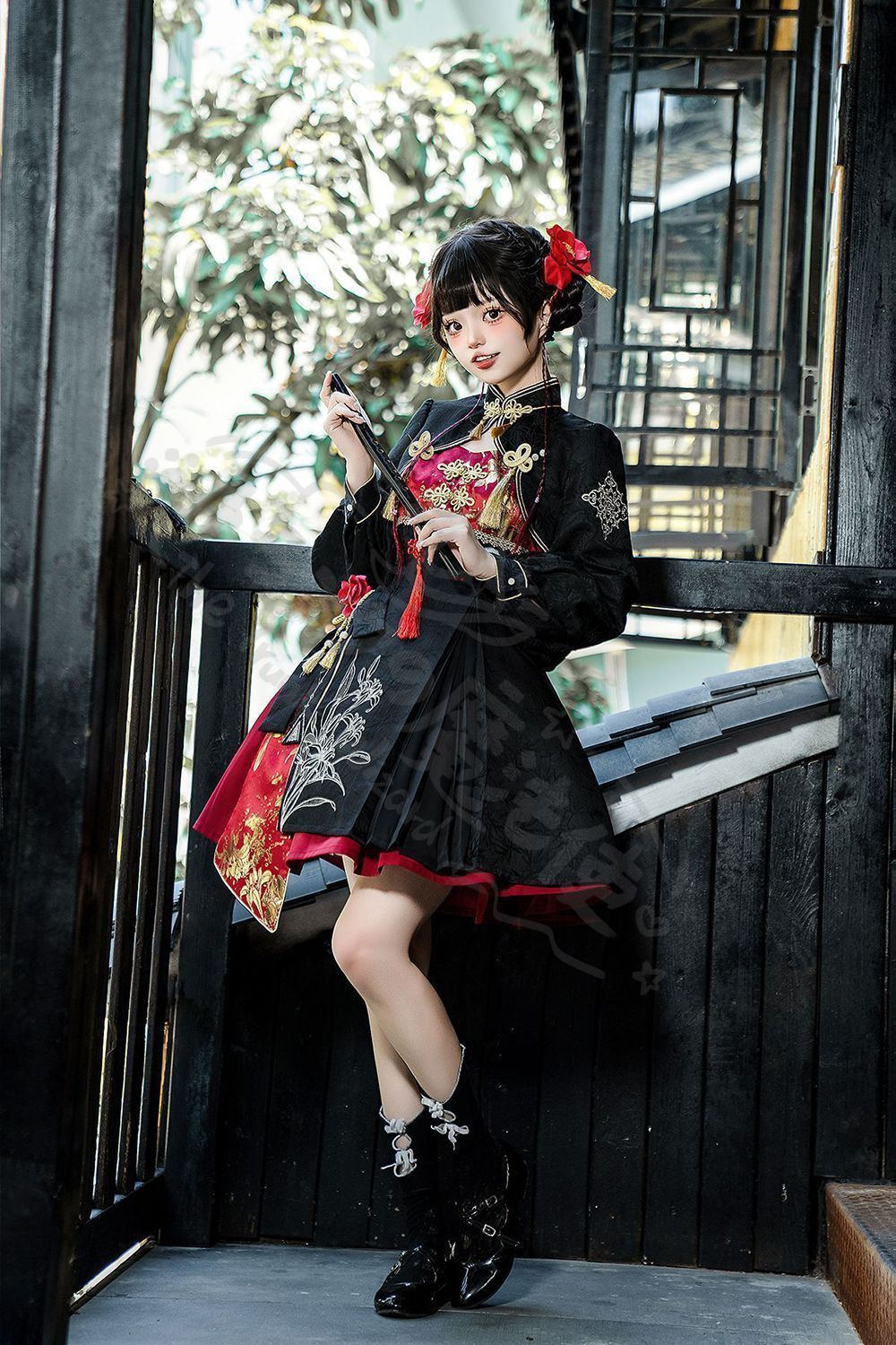 新年 用コスプレ衣装 捉妖少Lolitロリーコスプレ衣 コスチュー国新中式デザイ吊りスカート＆半スカー上着＋脚カバ秋春セットアッ提花生高品仮撮影イベント衣ハロウィ推しプレゼントにも最適