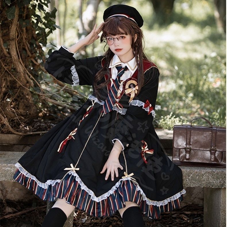 新年クリスマス用コスプレ衣装 魔法少女黒ロリータ小魔女OPワンピー