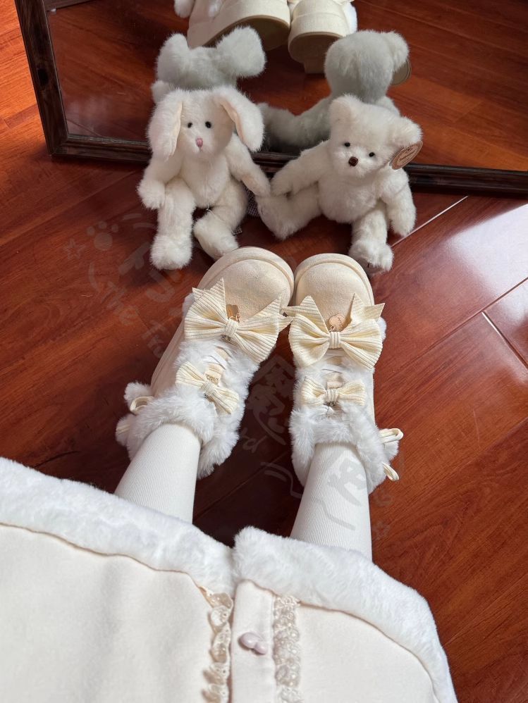 暖洋洋ロリータシューかわいいデザイふわふわスノーブー冬あったミルクイエロー